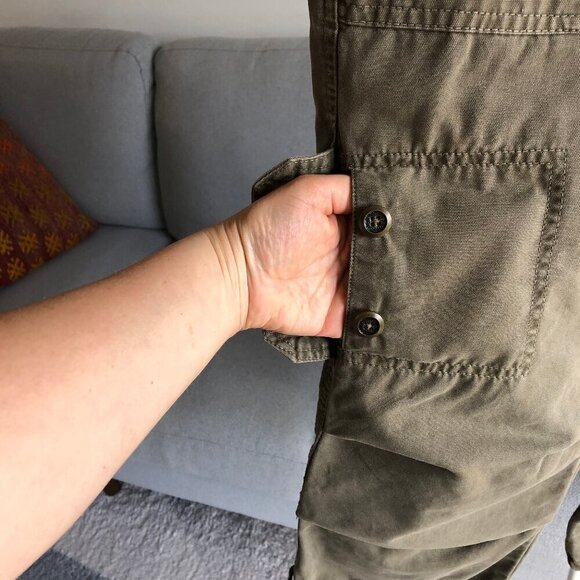 Zara Love Trf XX Cargo Khaki Green Capri Drawstring Jean 100% Cotton Women Sz 4 - Picture 5 of 16